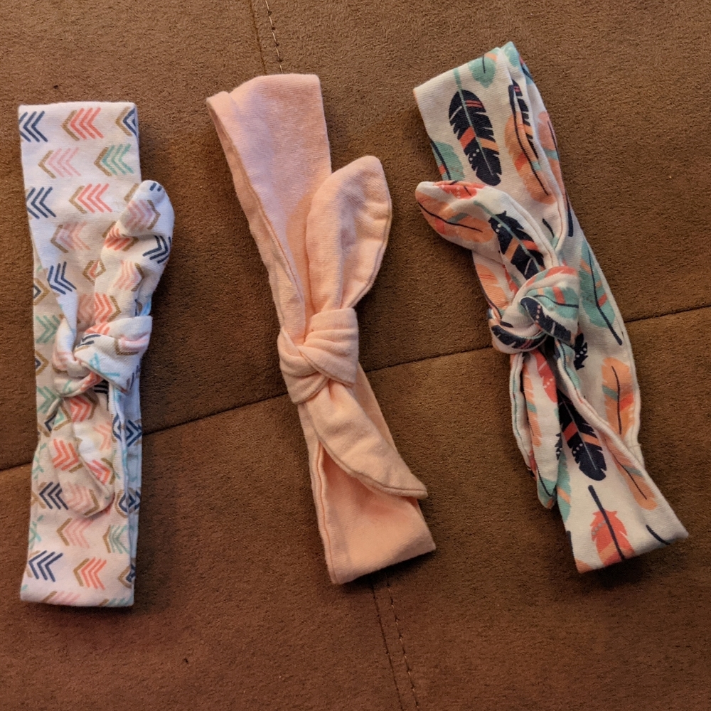 Baby Girl Floral Pink and Feather Headbands (3)